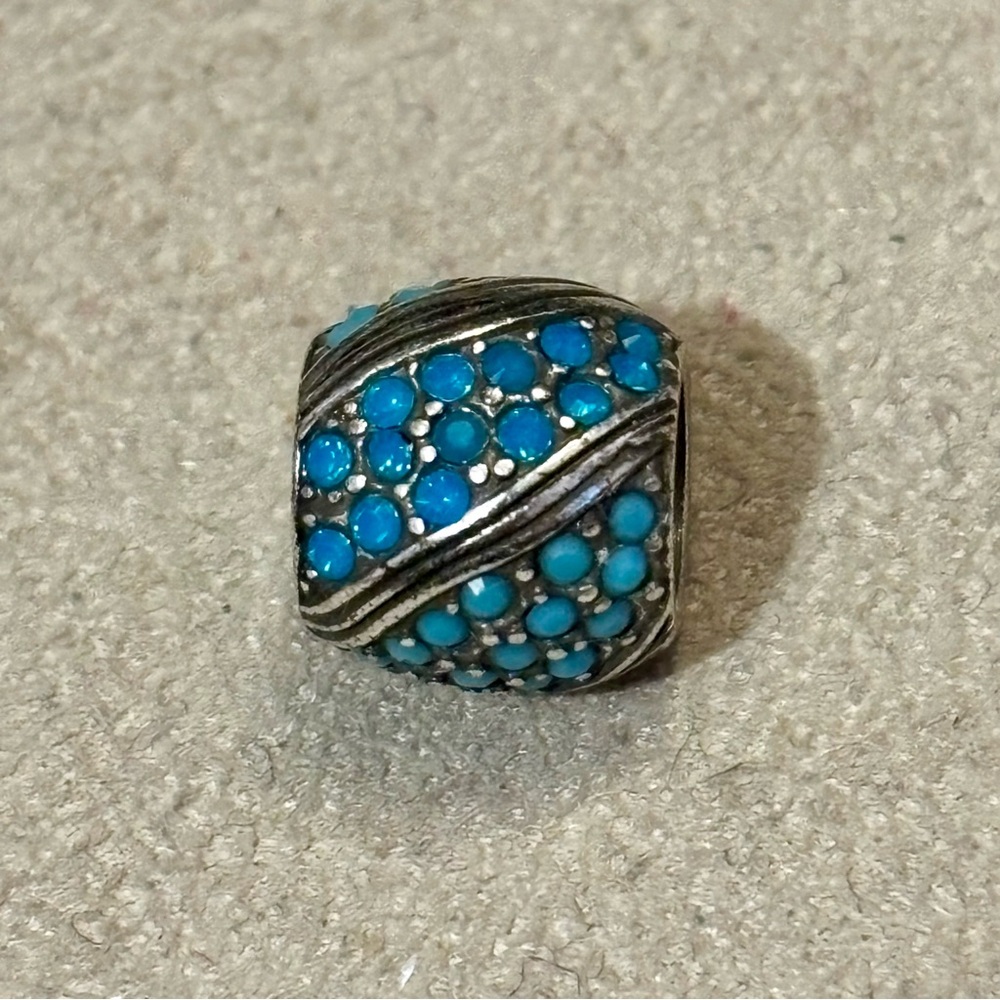 Brighton Americana turquoise bead Swirls of crystals & silver Retired - Picture 1 of 7